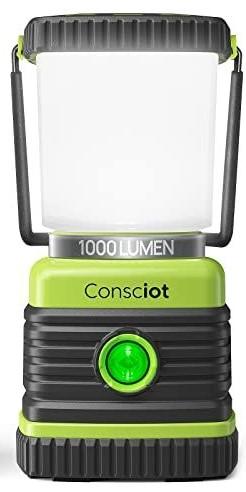 Consciot LED Battery Powered Camping Lantern, 1000LM, 4 Light Modes, IPX4 Waterproof Portable Tent Flashlight for Power Outages, Emergency, Hurricane, Hiking, Light Green,