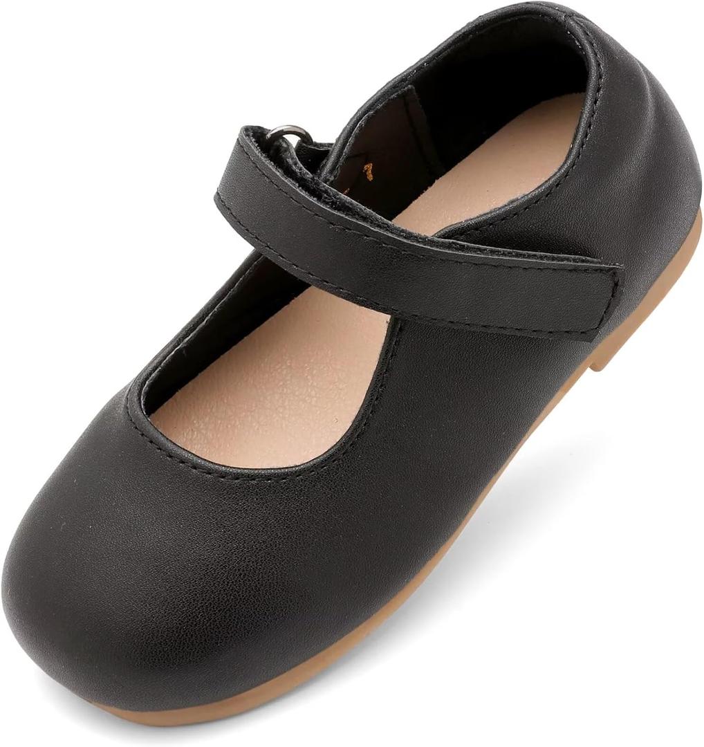 Toddler Flower Girl Dress Shoes Mary Janes Flat (Black) 5