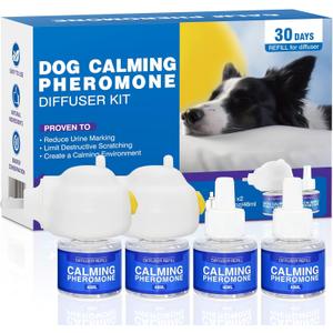 Dog Pheromones Calming Diffuser Anxiety Relief Calming Diffuser for Dog Reduce Aggression Stress Fighting Barking Chewing Pee Accidents & Separation Behaviors, 2 Plug in+4x48ml Refill