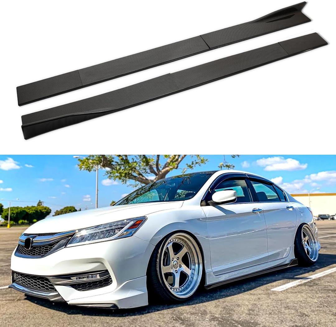 78-3/4" Universal Car Side Skirt 200CM Extension Rocker Panel Body Kit Lip Splitters, Carbon Fiber