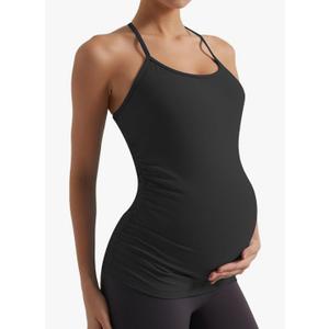 Maternity Tank Top for Women Spaghetti Strap Pregnancy Tops Sleeveless Comfortable Crew Neck Yoga Shirt, Size: L