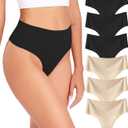 Wealurre Womens Underwear High Waisted Seamless Thongs for Women Breathable No Show Panties for Ladies 6 Pack XS