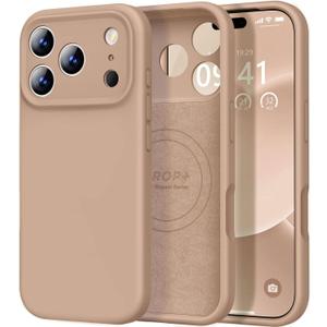Vooii Magnetic for iPhone 17 Pro Max Case, Compatible with Magsafe (Premium Liquid Silicone) (Integrated Camera Control Button) Full Body Protective Anti-Scratch Microfiber Lining 6.9", Light Brown