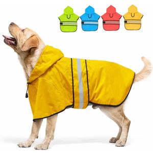 Candofly Dog Raincoat Hooded Poncho - Adjustable Waterproof Dog Rain Jacket Lightweight Reflective Dog Rain Coat Pet Slicker for Small Medium Large Dogs (Large, Yellow)