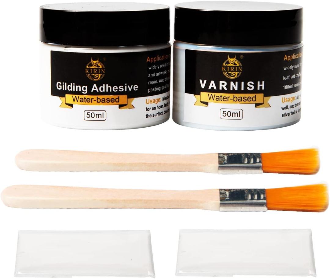 Gilding Adhesive, 100ml Epoxy Resin Gold Leaf Adhesive for Professional Craft Use, Water Based Varnish for Protect The Surface of Gold Foil from Oxidating (Brush + Gloves as Gifts)