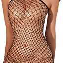 Women Sexy Lace Leopard Fishnet Bodysuit, One Piece Mesh Full Rhinestone Lingerie, Sparkle Music Festival Rave Outfits