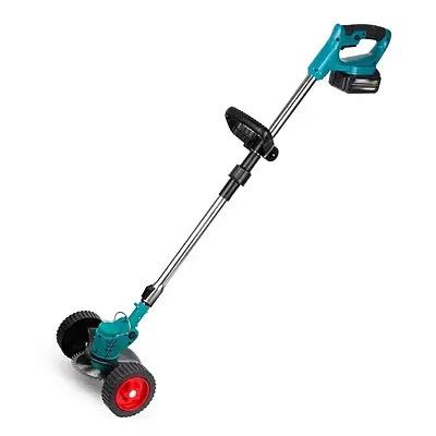 2 x Battery 6.0Ah Cordless Grass Trimmer Electric Weed Wacker with Wheels Grass Trimmer Kit, 48VF Blue Lawn Edger Mower Set Brush Cutter Li-ion Battery Operated for Garden Yard Pruning