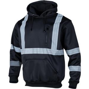 VENDACE Hi Vis Safety Reflective Sweatshirt Hoodies for Men ANSI Class 3 High Visibility Fleece Pullover Hoodie Jacket (Black,4XL)