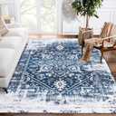COZYLOOM Area Rug 8x10 Washable Rug Vintage Medallion Distressed Rug Non Slip Large Area Rug Low Pile Bedroom Rug Stain Resistant Living Room Rug, Navy (8 x 10 Feet)