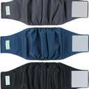 Wegreeco Washable Male Dog Belly Band (Stylish Pattern) - Pack of 3 - Washable Male Dog Belly Wrap, Dog Diapers Male (Black, Charcoal, Navy, Large)