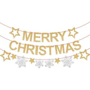 KatchOn, Glitter Merry Christmas Banner Indoor - Large 10 Feet, 3 Strings | Snowflake Garland | Merry Christmas Decorations | Xmas Decorations | Winter Party Decorations | Merry Christmas Garland