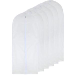 Garment Bag Clear for Long Dress 24'' x 60'' Zippered Garment Bags for Hanging Clothes White Breathable Full Zipper Dust Cover for Clothes Storage Closet Pack Of 6