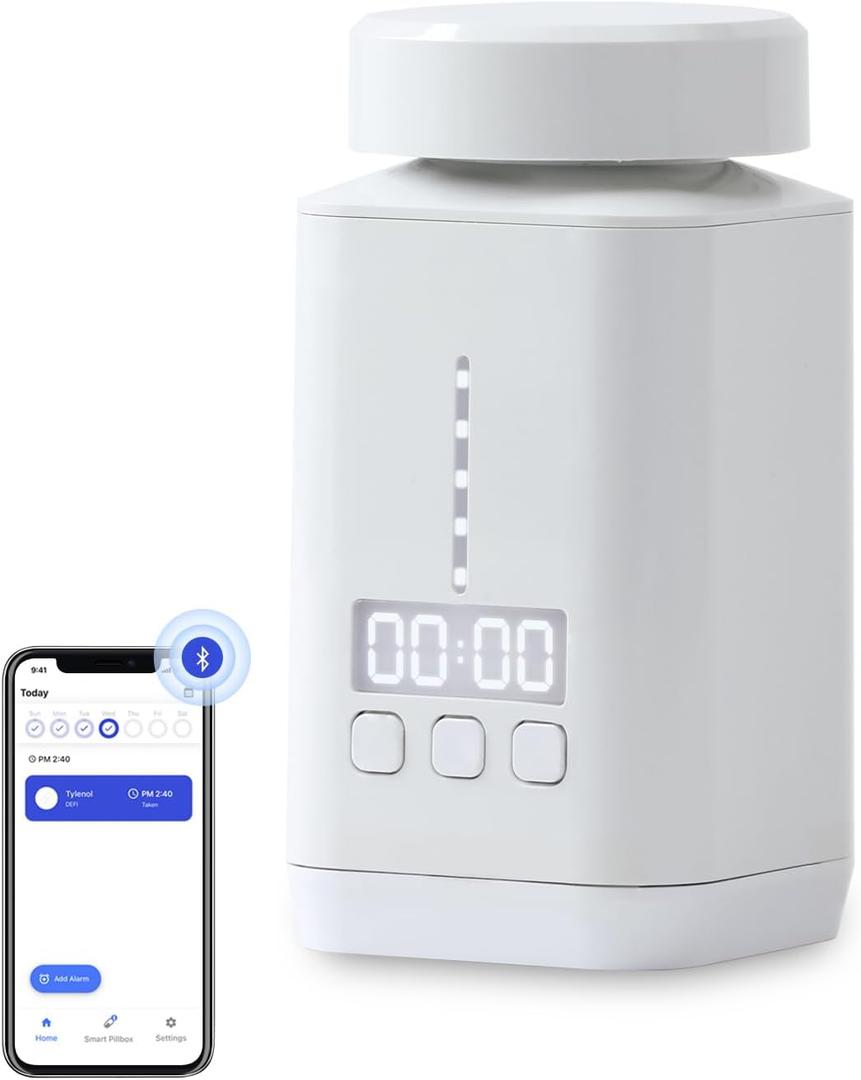 DEFI AI Smart Pill Bottle, Pill Organizer, Portable, Bluetooth, Easy to use, selfcare, with Alarm, Sound & Light, Daily, Compact Medicine Holder for Vitamins, Supplements, Free Reminder app.
