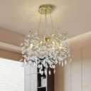 Modern Crystal Tree Branches Chandelier, 18in Gold 6 Lights Large Ceiling Hanging Light for Dining Room, Round Raindrop Pendant Light Fixture