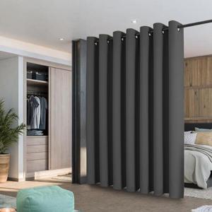 Joydeco Blackout Patio Sliding Door Curtains 108 Inches Long, Grommet Privacy Room Divider Curtains, Extra Wide Thermal Blackout Drapes for Bedroom Living Room (Grey, 100Wx108L, 1 Panel)