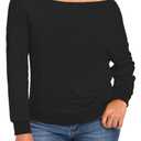 AM CLOTHES Sweatshirt for Women Off The Shoulder Tops Long Sleeve Sweatshirts Oversized Sweaters Shirts X-Large Solid Black (Black, XL)