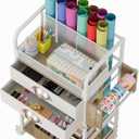 Rolling Craft Storage Cart with 2 Small Fabric Drawers & Lockable Wheels, DIY Organizer for Wrapping Paper, Paints, Brushes, Craft Supplies, Multi-Tier Craft Cart Tape Holder, 16.54x11.4x32.68 Inches