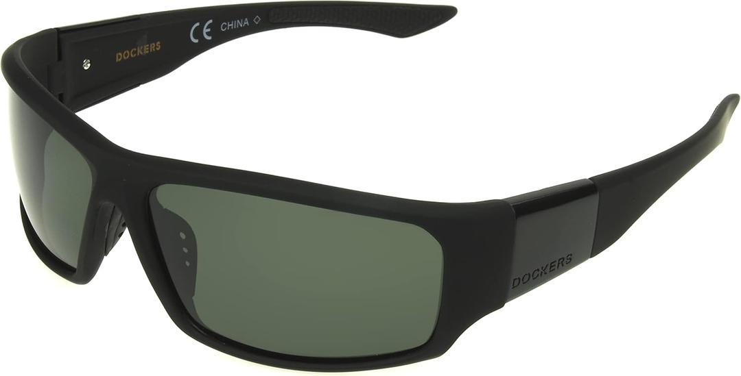 DOCKERS Men's Gavin Sunglasses Polarized Wrap, Black, 57mm DOCKERS Men's Gavin Sunglasses Polarized Wrap, Black, 57mm