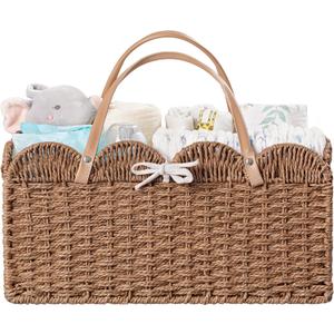 HBlife Large Baby Diaper Caddy, Paper Rope Storage Baskets Nursery Bin with Removable Divider, Portable Car Organizer for Diapers, Baby Shower Gifts, Newborn Essentials Must Haves