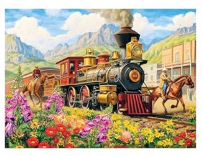 Puzzles for Adults 500 Pieces, Spring Railway Train Puzzle for AdultsTeens, Knight Horse Jigsaw Puzzles for Kids, Recyclable Cardboard Puzzles for Seniors, Challenging Family Game, 20.5 x 15 in