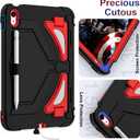 Scnioy Case for iPad (A16) 11th Generation 2025, iPad 10th Generation Case 2022, Kids Friendly i Pad 10th Gen Cover with Multi-Angles Kickstand Shoulder Strap Screen Protector 11/10.9 Inch, Black Red