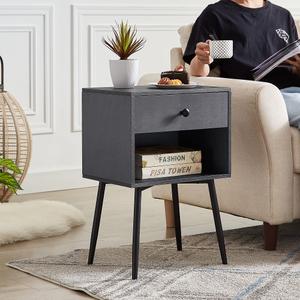 VECELO Nightstands Set of 2, Mid Century Modern End Bedside Table, Farmhouse Night Stand with Storage Drawer and 2 Tiers Open Shelf for Small Place, Bedroom, Living Room, Easy Assembly, Natural Wood (Natural Wood)