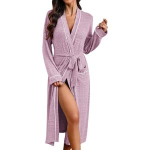 Ekouaer Womens Robe Long Bathrobe Lightweight Soft Knit Kimono Robes Ladies Casual Sleepwear S-3XL (Purple)