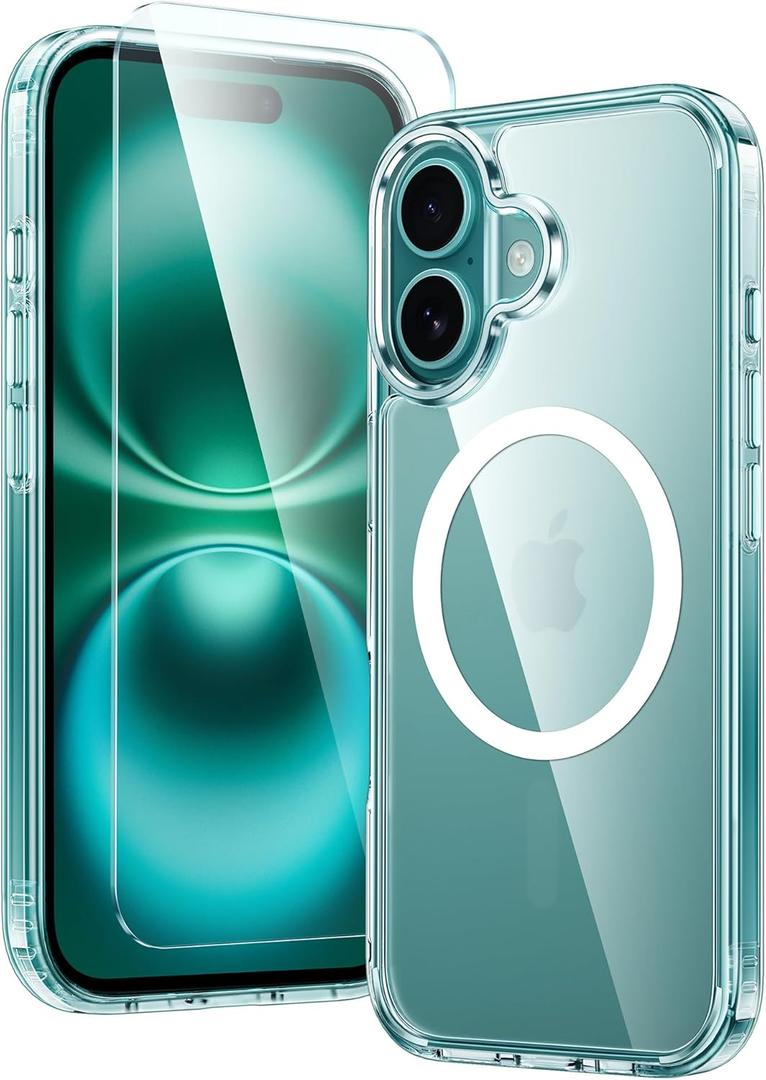 FNTCASE for iPhone 16 Plus Case: Clear Magnetic Phone Cases with Screen Protector Compatible with Magsafe Slim Anti Yellowing Rugged Shockproof Protective Transparent Cell Phone Cover (A-Clear)