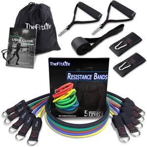 TheFitLife Exercise Resistance Bands with Handles - 5 Fitness Workout Bands Stackable up to 110/150/200/250/300 lbs, Training Tubes with Large Handles, Ankle Straps, Door Anchor (Yellow-Black 110LBS)