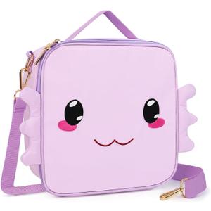 Axolotl Lunch Bag, Insulated Lunch Bags with Adjustable Shoulder Strap, Waterproof & Durable with Adjustable Shoulder Strapfor girls Lunch Box (Purple)