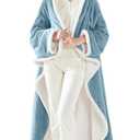Sealy Electric Blanket Wearable with Foot Pocket, Electric Snuggle Blanket with Sleeves, Flannel & Sherpa Heating Throw with 6 Heat Settings & 2-10 Hours Auto Shut Off, 50 * 70"+18", Light Blue