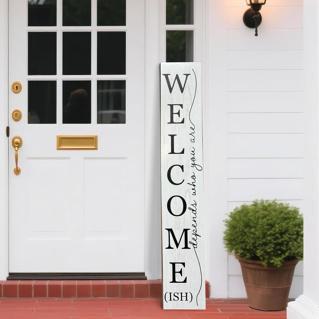 Welcome Porch Wooden Sign Decor,Rustic Porch Standing Decorative Signs,Vertical Plaques for Front Door,Farmhouse Outdoor Indoor Welcome Decoration-47.2"HWhite