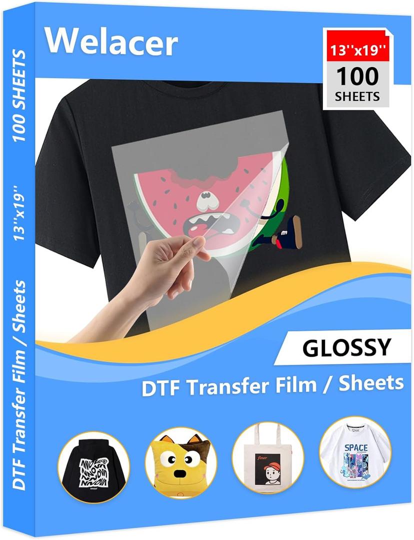13x19 Inch 100 Sheets DTF Transfer Glossy Film Pretreat Sheets, PET Heat Transfer Paper for Inkjet Printer Direct Print on T shirts Textile