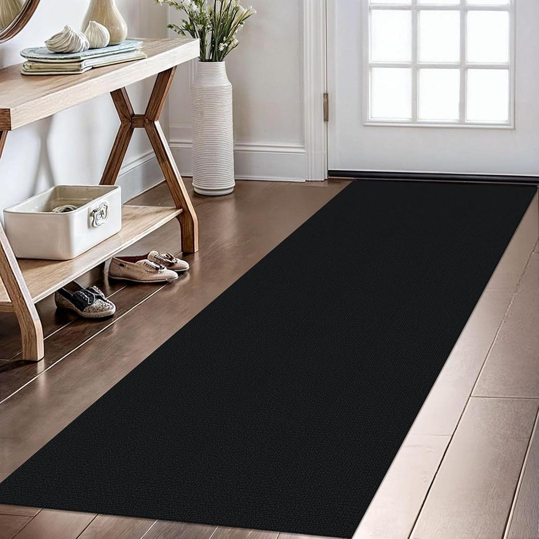 KOZYFLY Washable Runner Rug 2x6 Ft Runners for Hallways Non Slip Kitchen Runner Rugs Braided Cotton Entryway Runner Indoor, Carpet Runners for Hallway Kitchen Entryway Bedroom, Black