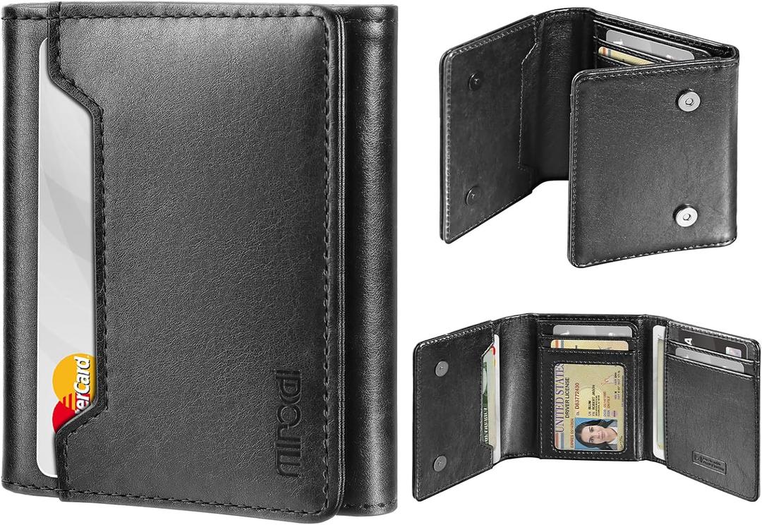 Wallet for Men, Works with Apple Find My, Wallet Tracker, Trifold Leather Card Wallet, Minimalist Front Pocket Wallet for Men, RFID Blocking, Multi Card Slots, Credit Card Holder, Classic Black