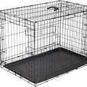 Amazon Basics Portable, Easy to Assemble, Foldable Metal Wire Dog Crate with Removable Tray, Double Door, Divider Panel, Handle, 36" x 23" x 25", Black