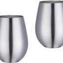 17 oz Stainless Steel Stemless Wine Glass, Outdoor Portable Wine Tumbler for the Pool, Camping,Cookouts, Travel-Set of 2 Metal Drinking Cups Father's Day, OktoberfestSilver