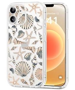 Dibrell for iPhone 12 Case, [Full Camera Protection] [Not Yellowing] [Military-Grade Drop Protection] Cute Clear Slim Shockproof Protective Phone Cover for Women Girls 6.1", Star Shell/ Brown