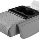 LEIWOOR 4-in-1Car Center Console Organizer with Height-Adjustable Armrest Pad - Leather Storage Box, Pillow Cushion & Protective Cover, Universal Interior Accessories(Grey, Large)
