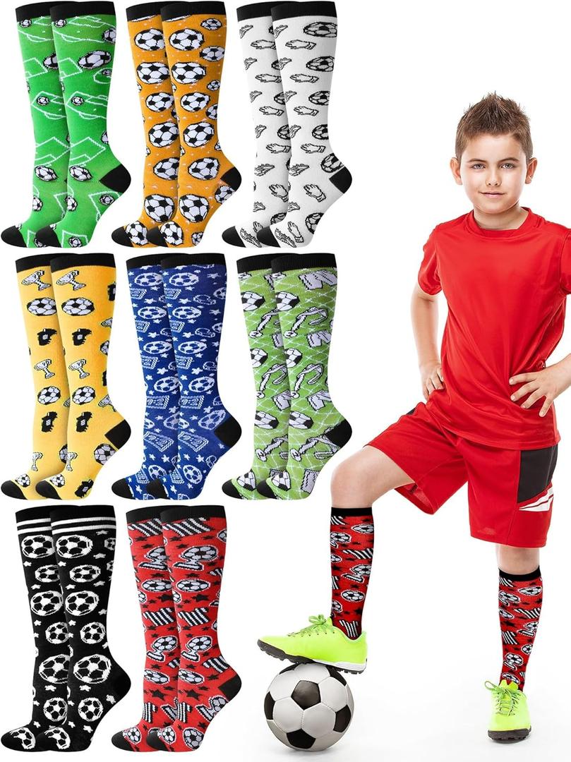 8 Pairs Funny Soccer Socks for Boys Youth Crazy Football Knee High Athletic Socks Sports Lover Soccer Team Gifts