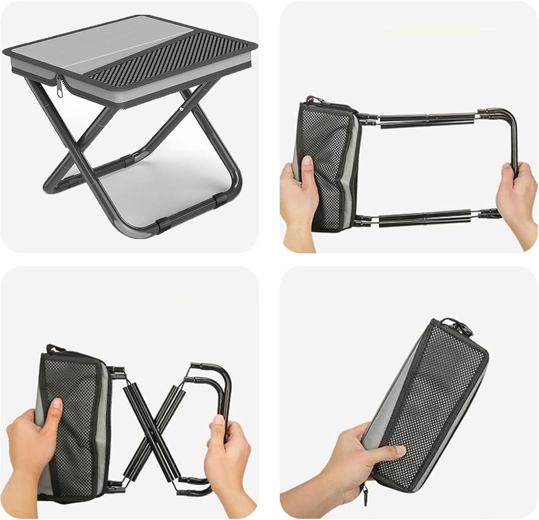 2-in-1 Collapsible Camping Stool & Sling Bag / 220LB Load Capacity Folding Portable Fishing Stool/ Collapsible Stool for Camping, Hiking, Fishing, Gardening & Beach Outdoor Activities, Grey