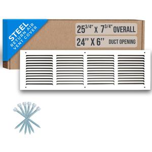 Fits 24x6 Duct Opening | Steel Return Air Grille by Handua | Vent Cover Grill for Sidewall and Ceiling | White | HVAC Cold Air Intake Grille | Outer Dimensions: 25.75"W X 7.75"