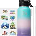 [2-IN-1 LID] Insulated Water Bottle with Silicone Boot (36hrs Cold/18hrs Hot) - DIY Stickers, Leakproof, BPA Free, 32 oz (Hydrangea)