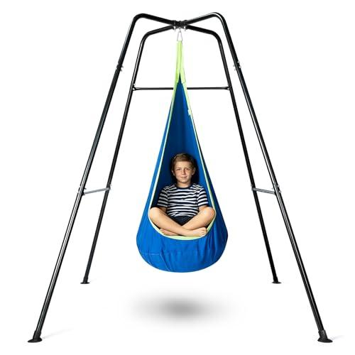Swing Stand Frame with Sensory Pod Swings, Sensory Swing Set for Kids, Heavy Duty Metal Swings Frame, Cotton Sensory Pod Swing for Kids Indoor and Outdoor 330LBS Blue