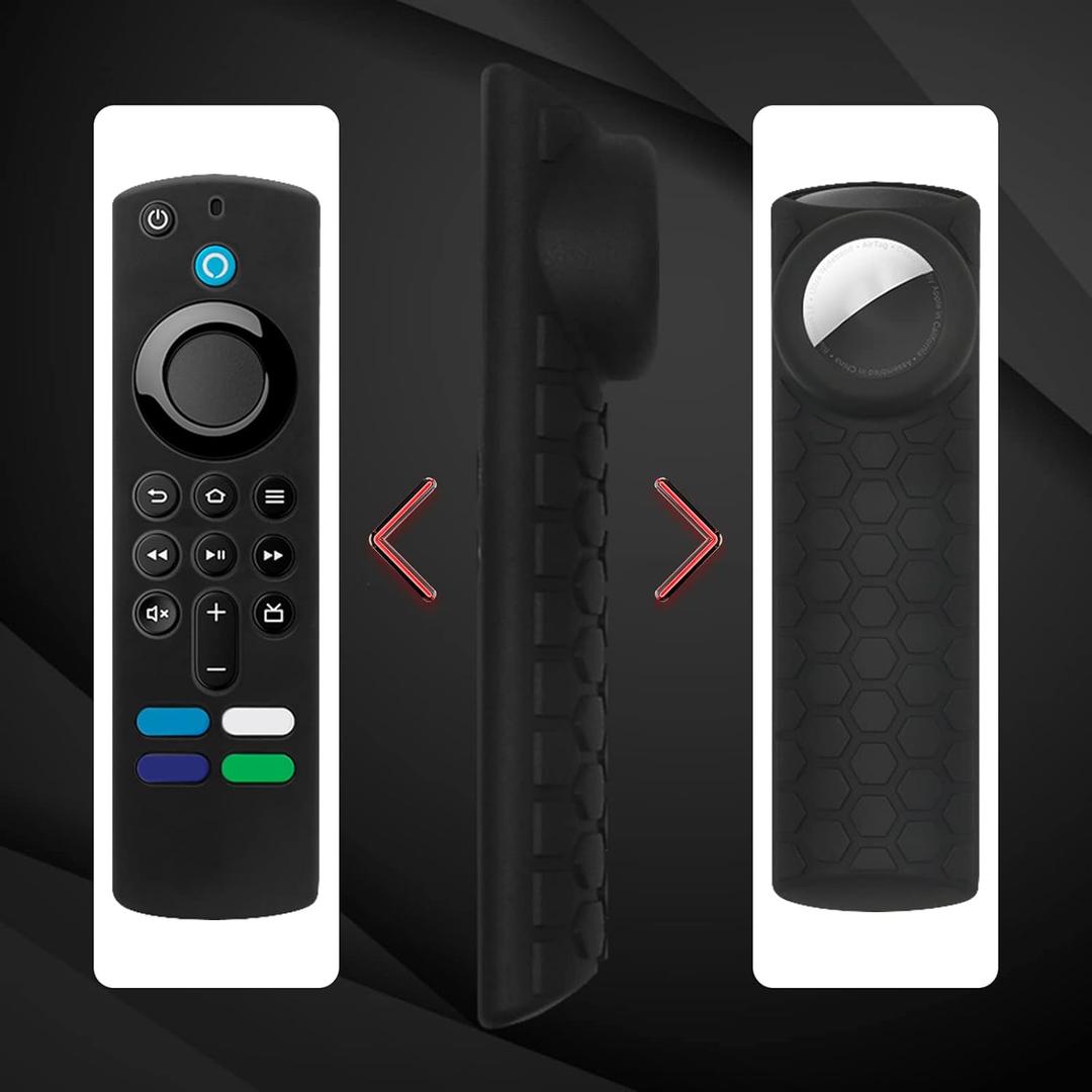 Seltureone Compatible for TV Stick 4K Max Remote Cover, 2 in 1 Silicone Protective Case Sleeve for TV Stick 3rd Gen 2021 Remote Control with Holder Cover for AirTag and Tile Sticker 2020, Black