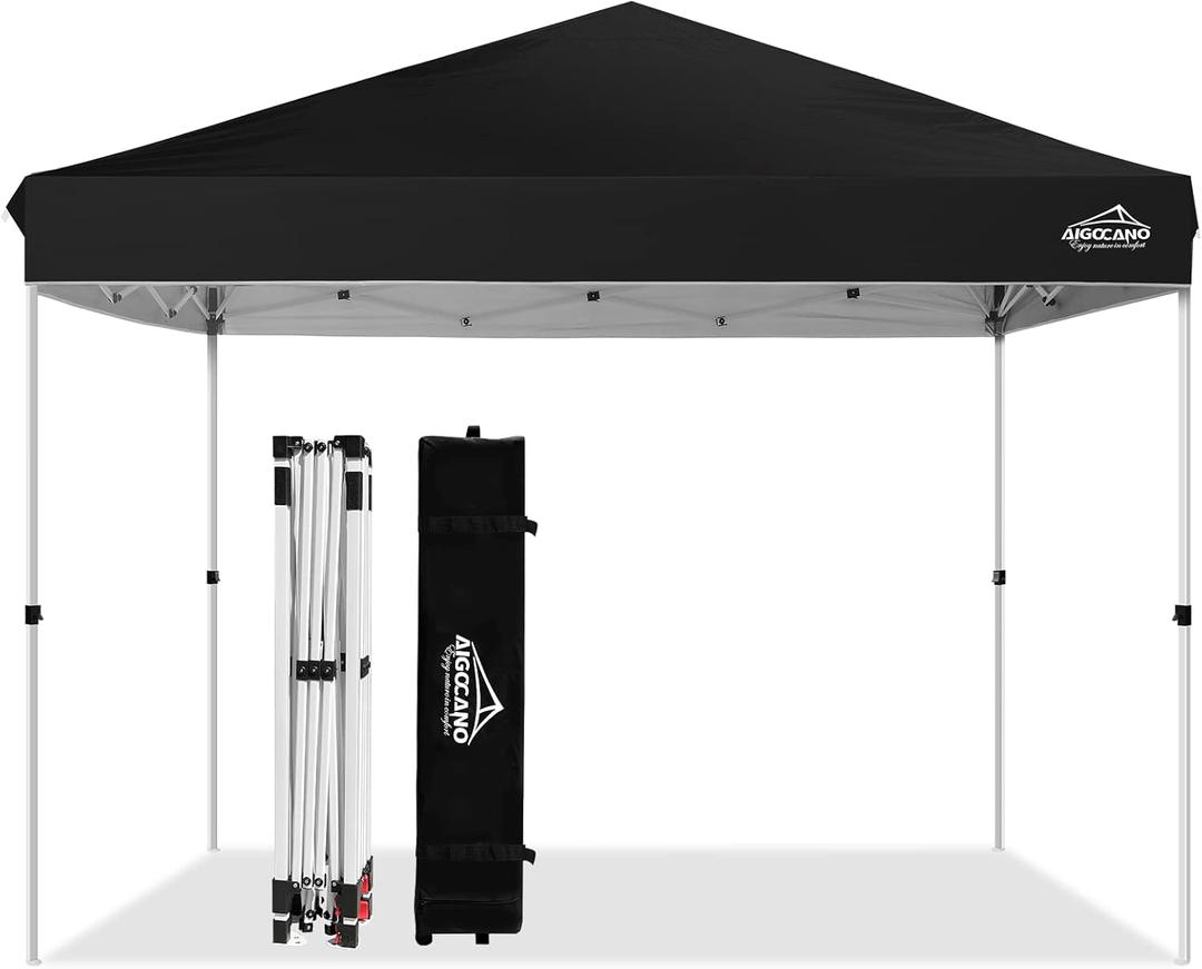 Pop up Canopy Tent,10x10 Instant Outdoor Canopy for Parties with Wheeled Bag,Black