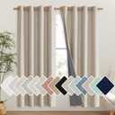 NICETOWN Oatmeal Bedroom Full Blackout Linen Curtain Panels Set of 2, 52" by 72", Thick Insulated Classic Grommet Blackout Draperies with White Thermal Insulated Liner for Windows