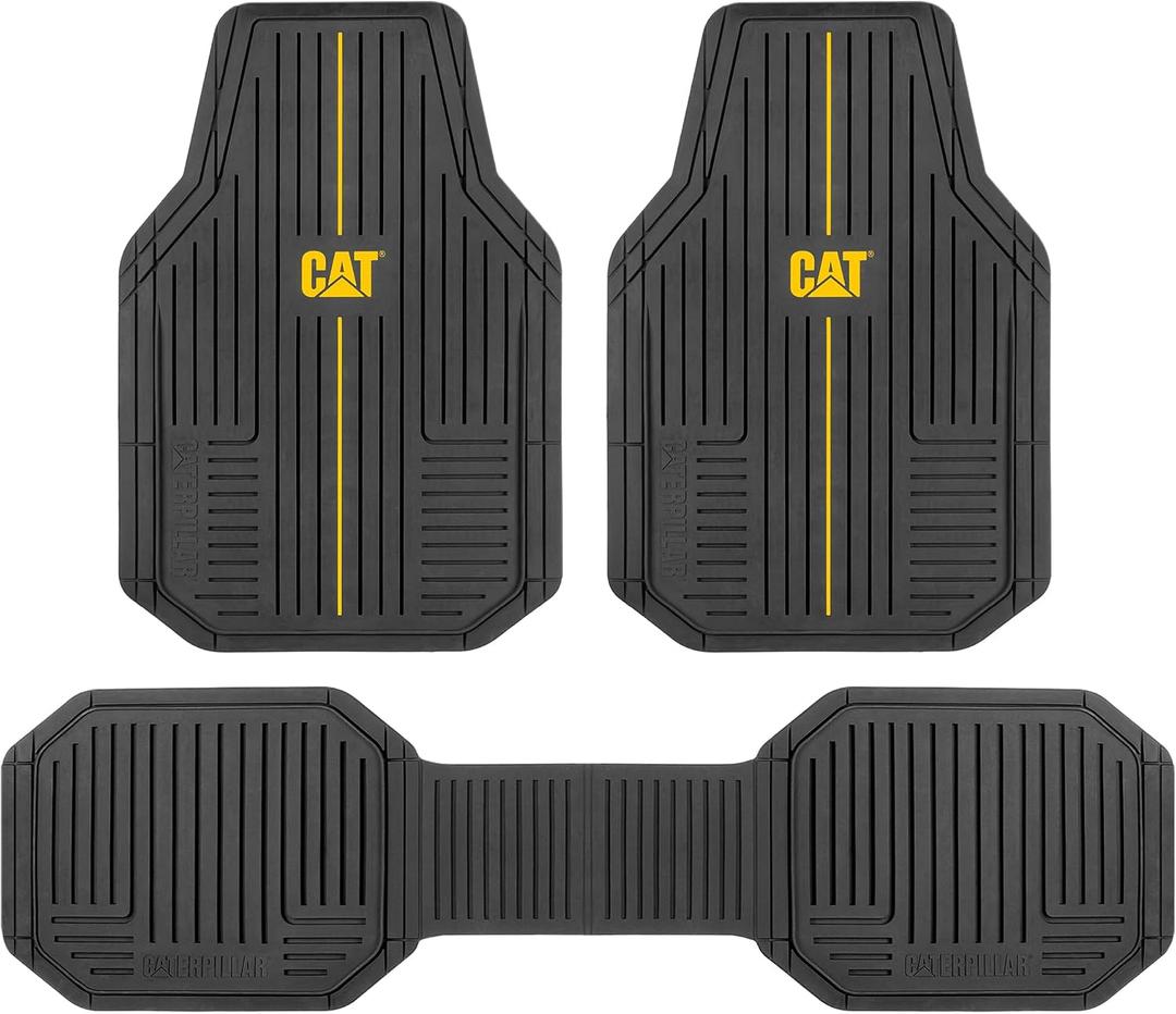 CAT® VulcanCore Heavy-Duty 4 Piece Floor Mats for Cars, Trucks & SUVs, Trim-to-Fit All-Weather Rubber Car Mats Full Set, Waterproof Interior Accessories, Car Rug Protection & Automotive Floor Liners