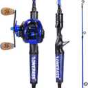 One Bass Fishing Rod and Reel Combo, IM7 Graphite 2 Pc Blank Baitcasting Combo, Spinning Rod with SuperPolymer Handle- 6'6" Casting Combo with Left Handed Reel- Blue
