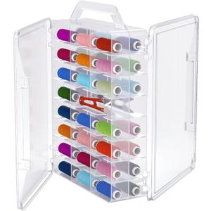 Gbivbe 46 Grids Sewing Organizer, Double Sided Thread Box Storage, Portable Clear Plastic Organizer Box for Embroidery and Sewing Threads, Embroidery Floss, Crafts, Small Toys (Clear,1 Pack)